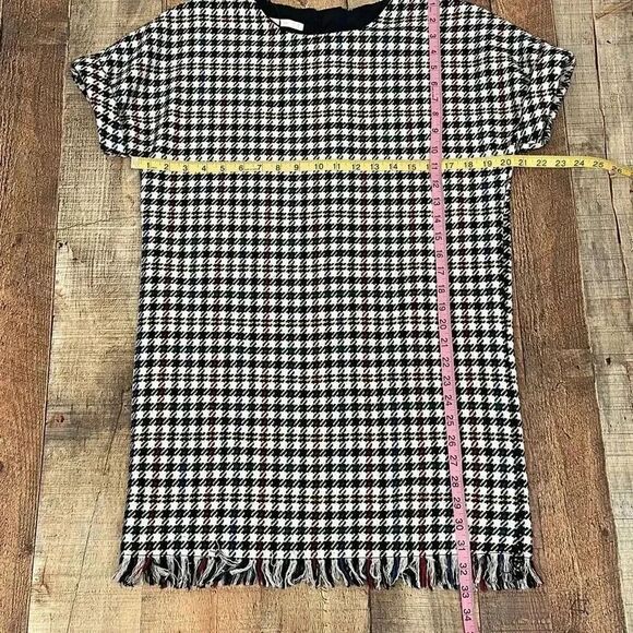 ZARA Trafaluc Collection Houndstooth Mini Dress Fringe Hem - Picture 10 of 10